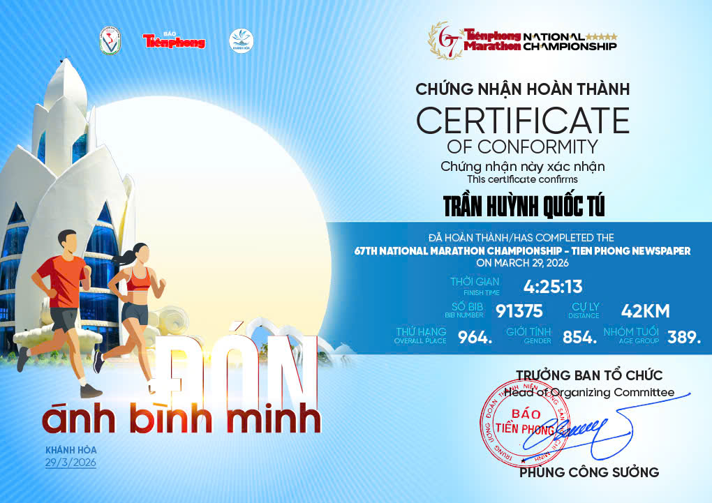 Race Marathon Tiền Phong Nha Trang 29/3/2026